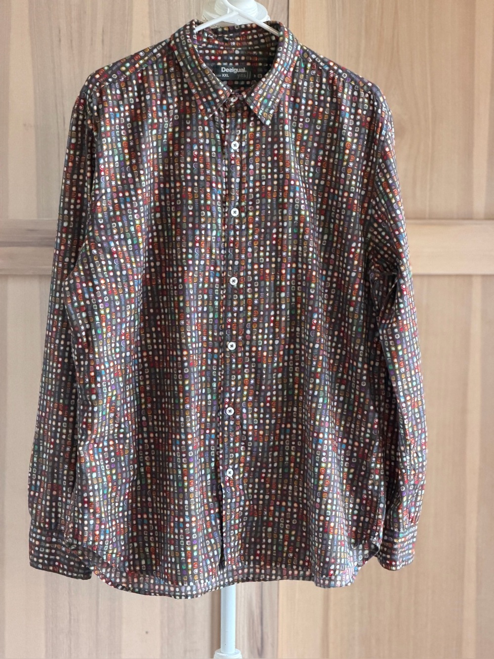 Desigual  Brown Multi-Color Dot-Print Button-Up Shirt. Men’s Sz-XXL. Modern Bold